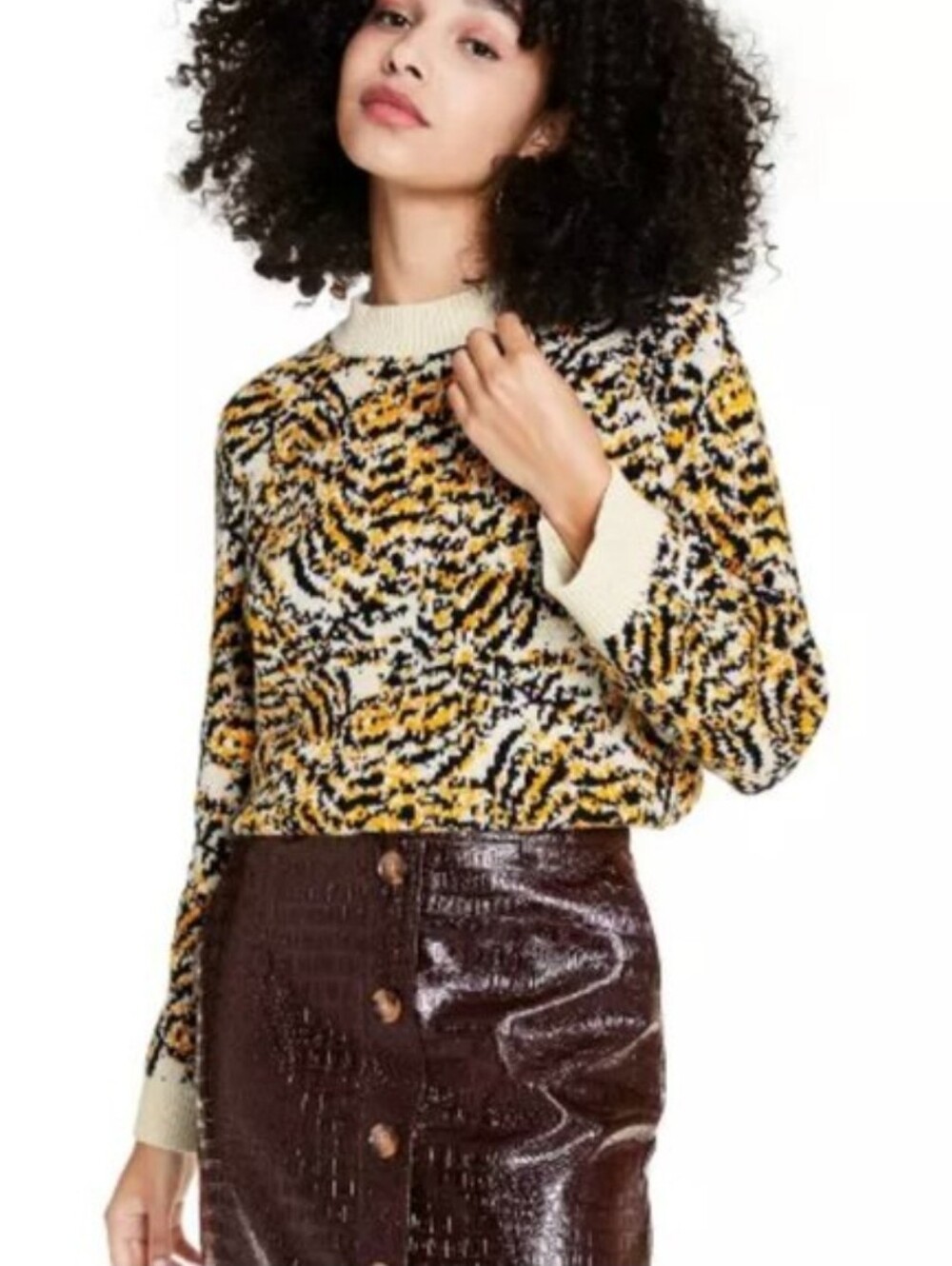 Rachel Comey Wool Blend Black Leopard-Print Crewneck Sweater